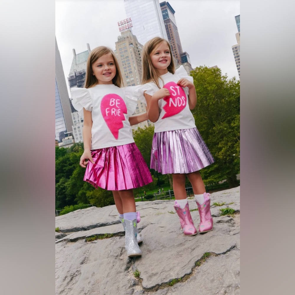 Lola + The Boys pink FOIL PLEATED SKIRT